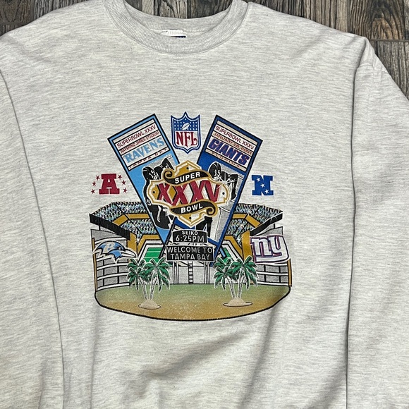 🔥🏈 Vintage NFL Super Bowl XXXV Giants vs Ravens Graphic Crewneck Sweatshirt Sz L - Picture 2 of 9